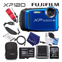 Fujifilm FinePix XP120 Waterproof Digital Camera (Blue) Value Accessory Bundle with 32GB Memory Card + Floating Wrist Strap + Professional Cleaning Kit + Much More