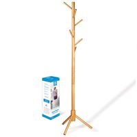 High-Grade Wooden Tree Coat Rack Stand, 6 Hooks - Super Easy Assembly NO Tools Required - 3 Adjustable Sizes Free Standing Coat Rack, Hallway/Entryway Coat Hanger Stand for Clothes, Suits, Accessories