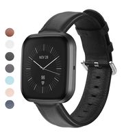 MEFEO Compatible with Fitbit Versa Bands, Genuine Leather Band Wristband Replacement Strap for Fitbit Versa/Versa 2 / Versa Lite Edition Men Women (Black)