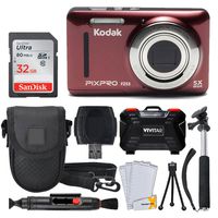 Kodak PIXPRO FZ53 Digital Camera (Red) + 32GB Memory Card + Deluxe Point and Shoot Camera Case + Extendable Monopod + Lens Cleaning Pen + LCD Screen Protectors + Table Top Tripod - Accessory Bundle
