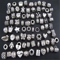Bundle Monster 40 PC Antique Silver Plated Oxidized Metal Beads Charms Set Mix Lot - Compatible with Pandora Biagi Troll Chamilia Bracelets w/ "BM" Pouch