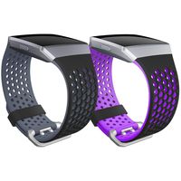 SKYLET for Fitbit Ionic Bands, 2 Pack Soft Silicone Breathable Replacement Wristband for Fitbit Ionic Smartwatch (No Tracker)[Black-Gray&Black-Purple, Small]