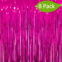 Deruicc 8 Pack Hot Pink Foil Curtains 3ft x 8ft Tinsel Fringe Curtains Shimmer Curtain Birthday Wedding Party Christmas Photo Booth Backdrop Decorations