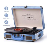 Vinyl Record Player, dodocool Vintage Turntable 3-Speed with Blue Tooth, Built in 2 Stereo Speakers, Vinyl to MP3 Converting/ RCA Line Out/ AUX / USB/ SD Input - Jean Style