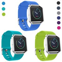 SKYLET Compatible with Fitbit Blaze Bands with Frame, 3 Pack Soft Silicone Replacement Sport Wristband with Stainless Steel Frame Compatible with Fitbit Blaze Bracelet Black Men Women