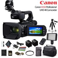 Canon XA50 Professional UHD 4K Camcorder (3669C002) W/Extra Battery, Soft Padded Bag, 64GB Memory Card, LED Light, UV Filter, Tripod and More Starter Bundle
