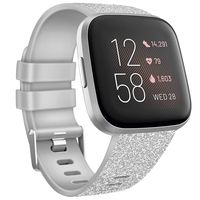 Tobfit Sport Bands Compatible with Fitbit Versa 2/Versa/Versa Lite/Versa SE, Soft TPU Wristbands Accessories for Women Men (Gray Glitter Silver, Large)