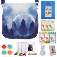 Woodmin Stripe Accessories Bundle for Fujifilm Instanx Mini 9 8 8+(Mini Camera case/Polaroid Album/Instax Photo Frames/Film Stickers/Filters/Selfi-Lens)