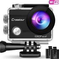 Crosstour Action Camera 1080P Full HD Wi-Fi 12MP Waterproof Cam 2" LCD 30m Underwater 170°Wide-Angle Sports Camera with 2 Rechargeable 1050mAh Batteries and Mounting Accessory Kits