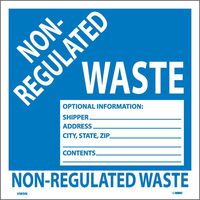 NMC HW9N Hazardous Waste Container Label, "NON-REGULATED WASTE", 6" Width x 6" Height, Pressure Sensitive Vinyl, White on Blue (Pack of 25)
