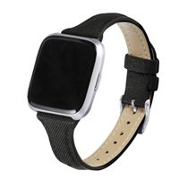 bayite Slim Woven Bands Compatible with Fitbit Versa/Versa 2 Bands, Durable Canvas Fabric Strap with Soft Leather Lining Women (5.5"-7.8"), Black
