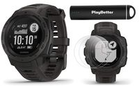 Garmin Instinct (Graphite) Outdoor GPS Watch Power Bundle | with HD Screen Protector Film Pack & PlayBetter Portable Charger | Rugged, Waterproof | Heart Rate, TrackBack | Ultimate Outdoorsman Watch