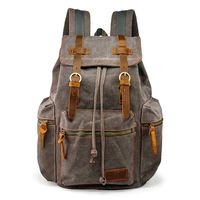 GEARONIC TM 21L Vintage Canvas Backpack for Men Leather Rucksack Knapsack 15 inch Laptop Tote Satchel School Military Army Shoulder Rucksack Hiking Bag Gray