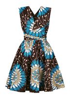 Rebecca Women Boho African Floral Print Pleated Dress Multi-Way Lace Up Sexy Beach Dress for Casual Rave Club Party
