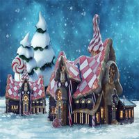 Leowefowa 5X5FT Gingerbread House Backdrop Lollipops Candy Cane Christmas Backdrops for Photography Winter Falling Snowflakes Vinyl Photo Background Boys Girls Studio Props