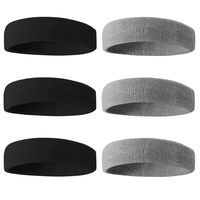 Beace Sweatband Sports Headband for Men and Women, Moisture Wicking Athletic Cotton Terry Cloth Sweatband for Tennis, Running, Gym, Working Out, 6pcs, 3Black 3Gray