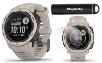 Garmin Instinct (Tundra) Outdoor GPS Watch Power Bundle | with HD Screen Protector Film Pack & PlayBetter Portable Charger | Rugged, Waterproof | Heart Rate, TrackBack | Ultimate Outdoorsman Watch