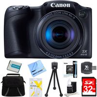 Canon Powershot SX410 IS Black Digital Camera and 32GB Card Bundle - Includes 32GB Memory Card, Carrying Case, NB-11L Battery, Memory Card Wallet, SD Card Reader, 5" Flexible Min