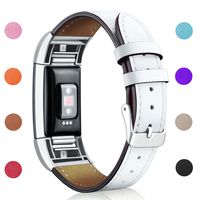 Hotodeal Replacement Leather Band Compatible for Charge 2, Classic Genuine Leather Wristband Metal Connector Watch Bands, Fitness Strap Women Men Small Large (White- Silver Buckle)