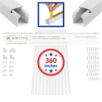 A+ Electric Cord Cover Cable Raceway Cable Concealer Cord Management Kit Wire Cord Hider for 4 Cables Organizer On Wall Paintable Self Adhesive Channel 25x25 mm Total Length 360 Inches