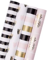 WRAPAHOLIC Gift Wrapping Paper Roll - Pineapple/Heart/Stripes (2 Kinds) Design for Birthday, Valentine's Day, Wedding, Baby Shower Gift Wrap - 4 Rolls - 30 inch X 120 inch Per Roll