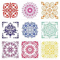Painting-Stencils,Sosanping Drawing-Mandala-Template Reusable-Laser-Cut-Painting-Stencil for DIY-Decor, Wood, Airbrush, Rocks,Floor and Walls Art 9 Pack（6x6 inch）