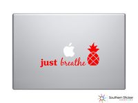 Just Breathe Text Pinapple Hawaii Aloha Black Bathroom Silhouette Macbook Symbol Iphone Apple Ipad Decal Skin Sticker Laptop (Red)