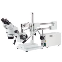 AmScope SM-4BZ-FOD Professional Binocular Stereo Zoom Microscope, WH10x Eyepieces, 3.5X-90X Magnification, 0.7X-4.5X Zoom Objective, Dual-Gooseneck Fiber-Optic Light, Double-Arm Boom Stand, 110V-120V, Includes 0.5x and 2.0x Barlow Lenses