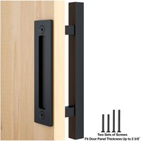FaithLand 12" Barn Door Handle with Flush Finger Pull, Pull and Flush Door Handle Set in Black, Square - Fit Doors Up to 2 3/8''