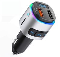 ESOLOM Bluetooth FM Transmitter for Car Charger Radio Stereo, Wireless Bluetooth 5.0 FM Radio Receiver with 7 Colors Backlight, Hands-Free Calling, 2 USB Port, Support TF Card (Black&Silver)