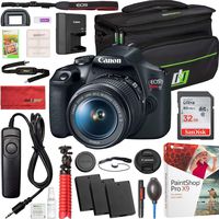 Canon T7 EOS Rebel DSLR Camera with EF-S 18-55mm f/3.5-5.6 is II Lens Bundle with 32GB Memory Card, Shutter Remote, 2X Battery, Deco Gear Camera Bag and Accessories (10 Items)