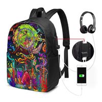 V-BAG Fashion School Backpack,Rick & Morty Printed 17in Large Capacity Computer Laptop Bookbags College Bags with USB Charging Port and Headphone Jack