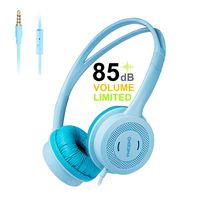 Kids Headphones, Kids Headset with 85dB Volume Limit, with in Line Microphone and 3.5mm Audio Jack, Adjustable On Ear Headphones for Mobile iPod MP3 / 4 Kindle Tablets (Blue)