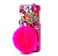 STENES iPod Touch (6th Generation) Case - Luxurious Crystal 3D Handmade Sparkle Diamond Rhinestone Clear Cover with Retro Bowknot Anti Dust Plug - Crown Rabbit Villus Tail/Hot Pink