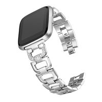 bayite Bling Bands Compatible with Fitbit Versa/Versa 2, Stainless Steel D-Link with Rhinestones, Silver 5.5" - 8.1"