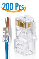 EZ RJ45 Cat6 Pass Through Connectors Pack of 200 | EZ Crimp Connector UTP Network Plug for Unshielded Twisted Pair Solid Wire & Standard Cables | Transparent Passthrough Ethernet Insert