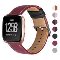Jobese Bands Compatible with Fitbit Versa/Versa Lite/SE, Soft Classic Genuine Leather Replacement Straps Accessories Wristbands Women Men, Wine Red-Black