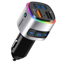 Bluetooth FM Transmitter for Car, SONRU Bluetooth V5.0 Car Radio Adapter Music Player Kit, Support Handsfree Call, QC3.0 Charge, Siri Google Assistant, Voltmeter, 7 Color Lights, TF Card, USB Drive