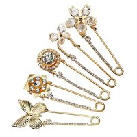 Top Plaza Mothers Day Gift Pack of 5 Women Fashion Rhinstone Crystal Accented Golden Safety Pin Jewelry Brooch Breastpin - Catch Scarf,Lapel or Collar(#2)