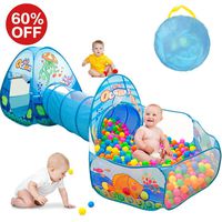 SUNBA YOUTH Kids Tent with Tunnel, Ball Pit Play House for Boys Girls, Babies and Toddlers Indoor& Outdoor(Balls Not Included) (Blue)