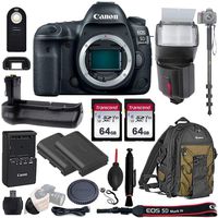 Canon EOS 5D Mark IV Full Frame DSLR Camera Body - with Pro Battery Grip, TTL Flash, Canon Pro Backpack,128GB Memory, LP-E6N Replacement Battery, 72" Monopod, RC-6 Wireless Remote, and More. 19 Item