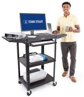Line Leader AV Cart with Drop Leaf Shelves and Pullout Laptop Tray - Height Adjustable Utility Cart - Includes Power Strip and Cord Management - Great for Presentations (Black / 46 x 18)