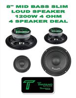 Timpano TPT-MB8 Slim 8" 4 Ohm 1200W Mid Bass Full Range Loudspeaker 2 Pair