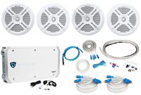 (4) Rockville RMSTS65W 6.5" 1600w Marine Boat Speakers+6-Ch Amplifier+Amp Kit