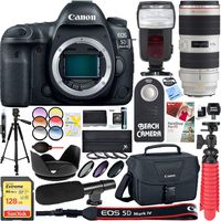 Canon EOS 5D Mark IV 30.4 MP Full Frame CMOS DSLR Camera Bundle with EF 70-200mm f/2.8L is III USM Telephoto Lens, 128GB Memory Card, Automatic Flash, Shotgun Microphone and Accessories (19 Items)