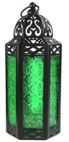 Vela Lanterns Moroccan Style Candle Lantern, Medium, Green Glass