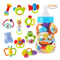 WISHTIME Rattle Teether Baby Toys - Baby 11pcs Shake and GRAP Baby Hand Development Rattle Toys for Newborn Infant with Giant Bottle Gift for 3 6 9 12 18Month