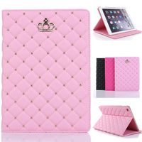 iPad 2/3/4 Cover,Inspirationc iPad 2/3/4 Crown Pattern Heavy Duty Rugged Leather Flip Smart Cover for Apple iPad 2/3/4 Bling Diamond Protective Stand Case--Pink