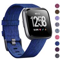 KIMILAR Compatible Fitbit Versa Bands, Women Men Large Small Woven Fabric Breathable Accessories Strap Compatible Fitbit Versa Smart Watch (Heavy Blue, Large(7.1"-9.1"))