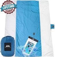 WELLAX Outdoor Camping Blanket - Huge 9' x 10' for 7 Adults - Best Mat for Picnic, Camping, Hiking and Music Festivals (White with Blue)